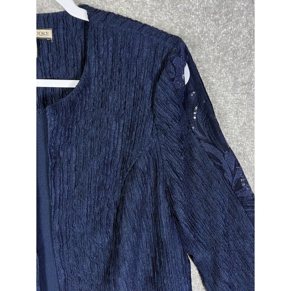 Maya Brooke Crinkle Sequin Lace Open Front Blazer Jacket Women 14W Navy Blue NWT - Picture 6 of 16